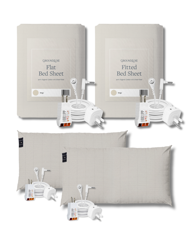 GroundLuxe Grounding Sheet Set in Beige (1 flat, 1 fitted, 2 pillowcase)