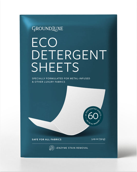 GroundLuxe Eco Detergent sheets are the best detergent for grounding sheets. Eco-friendly, vegan, and chemical-free they will maintain the conductivity of your grounding sheets and grounding pillowcases.
