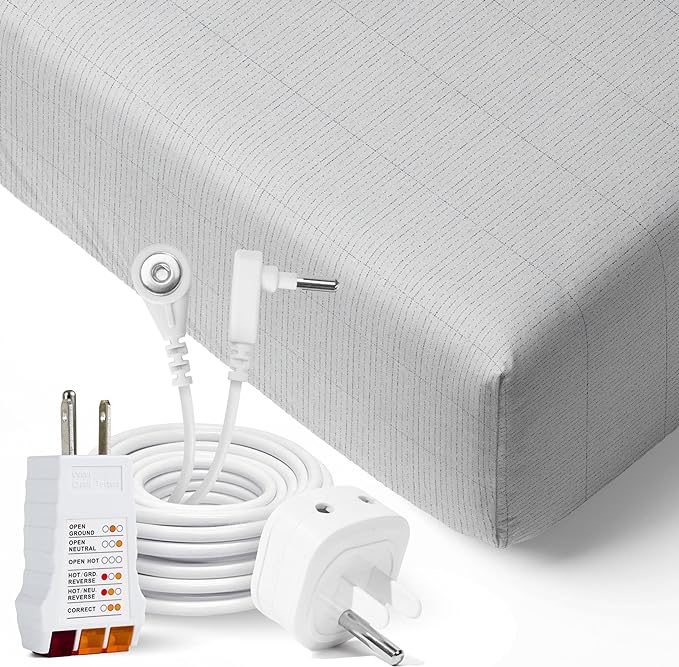 The GroundLuxe Fitted Grounding Sheet in Gray includes an outlet tester, a safety adapter, and a grounding cord so you can immediately start using your new earthing product. Earthing, or grounding, has been shown to have many health benefits.