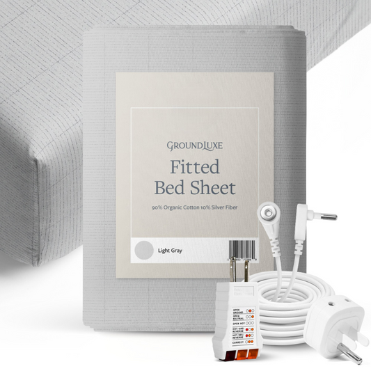 GroundLuxe Fitted Grounding Sheets are the easiest way to be earthing at night. Connect to the Earth's energy while you rest to reduce inflammation, improve energy, and reduce pain.