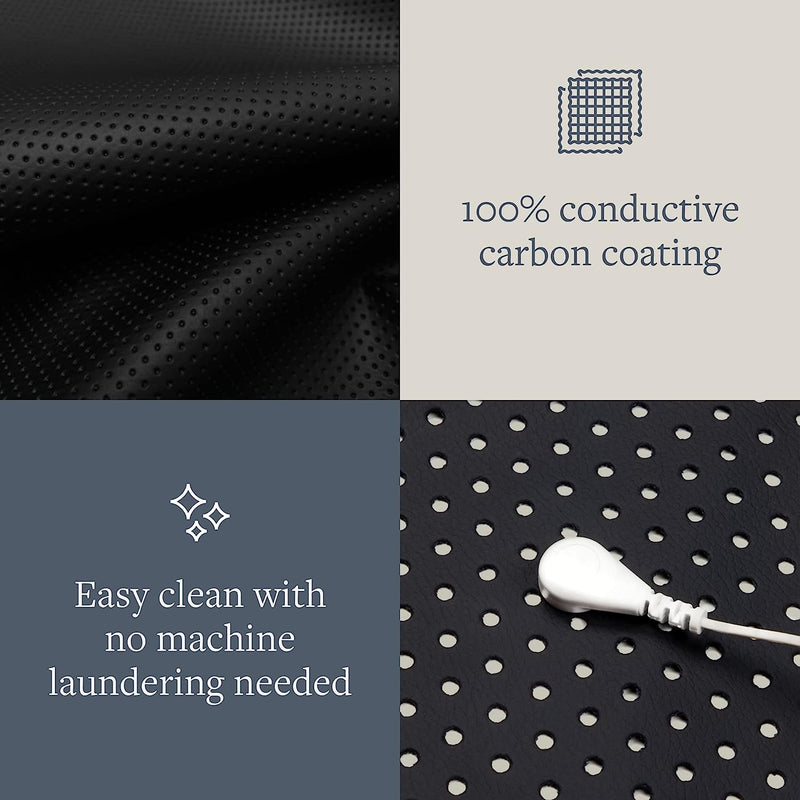 The GroundLuxe Grounding Mat for sleep is made with a 100% conductive carbon coating and is easy to clean with no machine washing required.
