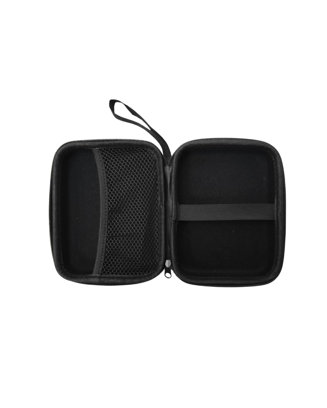 The interior of the GroundLuxe Multimeter Testing Kit case is a dark black and contains pockets to hold your grounding multimeter, multimeter cords, and your multimeter instruction guide.