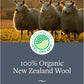 Organic New Zealand wool with sheep and GroundLuxe logo.