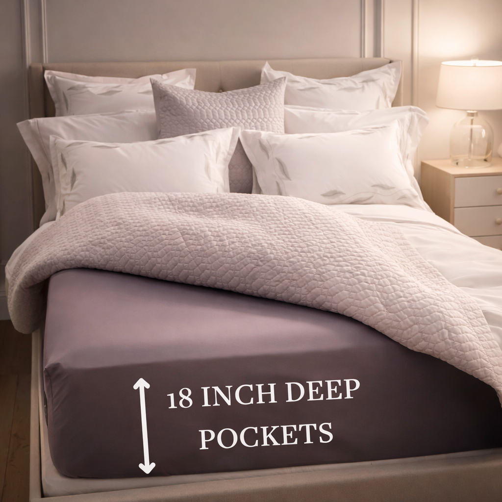 Bed made with the GroundLuxe USA-sewn gray grounding sheet