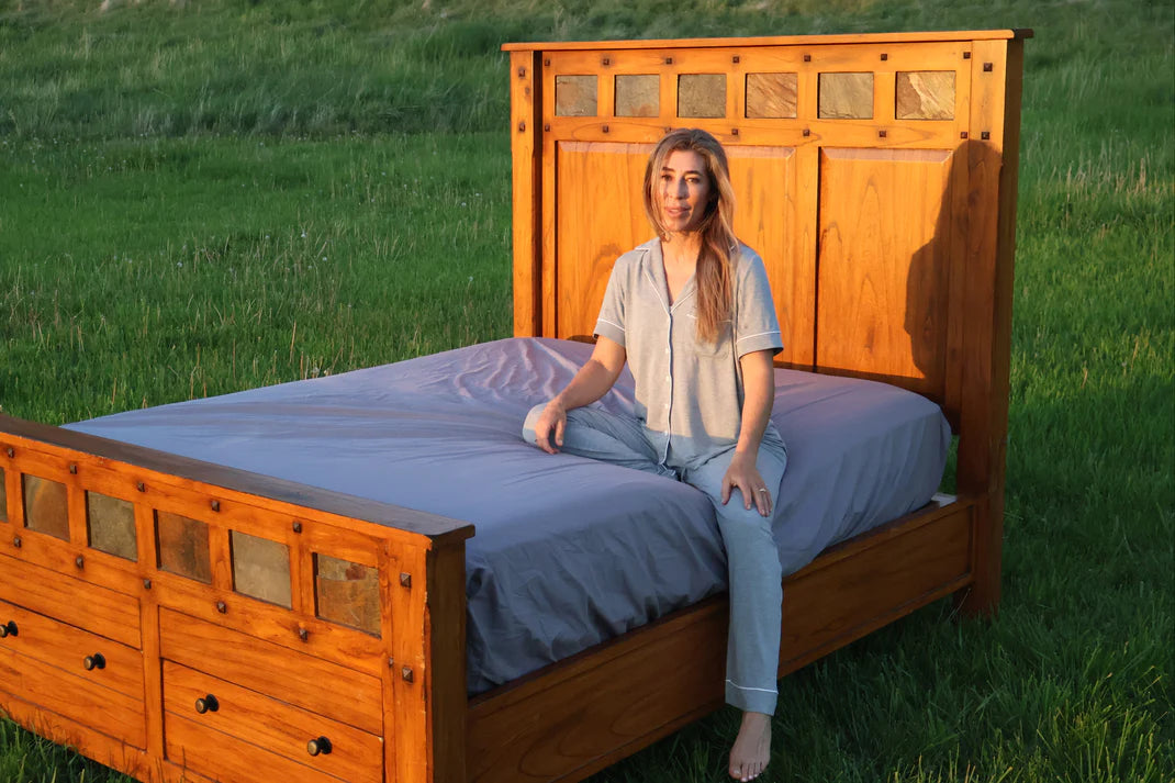Neatly made grounding bed sheet connected with cord for earthing
