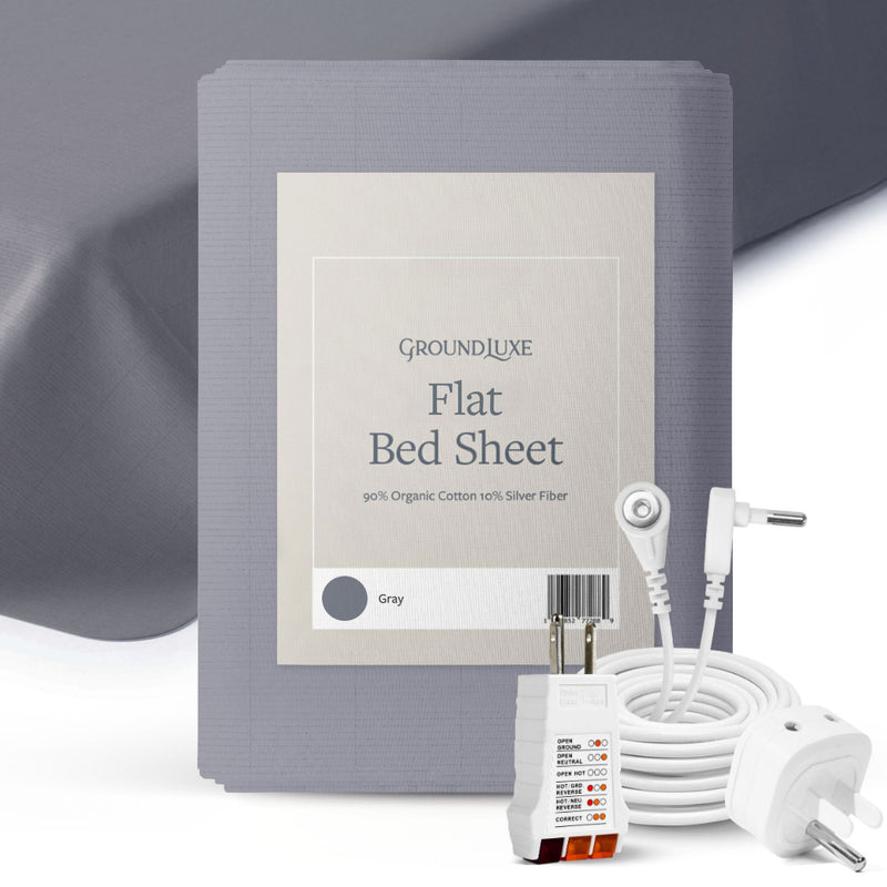 Flat Grounding Sheet in Gray, folded organic cotton sheet with silver fiber from GroundLuxe