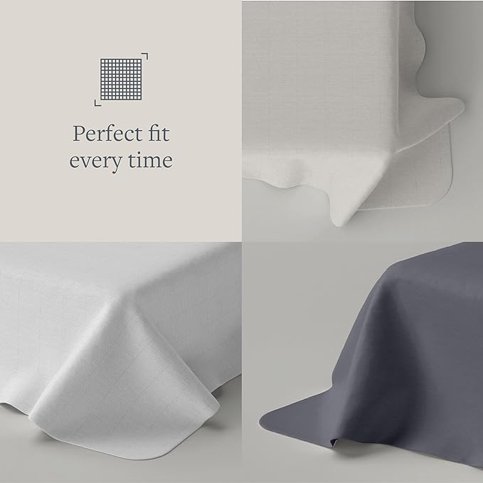 GroundLuxe flat grounding sheet shown as a perfect fit across multiple mattress sizes from Twin to California King.